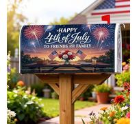 Housse magnétique pour boîte aux lettres Fireworks - Roses patriotiques festives - Drapeaux américains - Jour de l'indépendance - Bleu - Pour décoration de pelouse - 45,7 x 53,3 cm