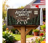 Housse magnétique pour boîte aux lettres loup, style rustique, aventure, lanternes, arbres, aventure, marron, pour décoration de pelouse, 53,3 x 64,9 cm
