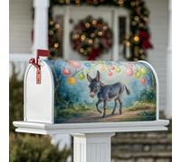 Housse magnétique pour boîte aux lettres motif âne, ornements festifs et fantaisistes, chemin, Noël, couverture de boîte aux lettres saisonnière pour décoration de cour avant, 53,3 x 64,9 cm, bleu
