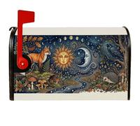 Housse magnétique pour boîte aux lettres Motif animaux de la forêt céleste | Animaux de la forêt, couvercle de boîte aux lettres, soleil céleste et lune, illustration fantaisie, décoration extérieure