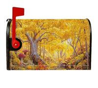 Housse magnétique pour boîte aux lettres motif arbres, champignons fantaisistes d'automne, feuilles jaunes, décoration extérieure de cour, 53,3 x 64,9 cm
