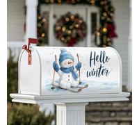 Housse magnétique pour boîte aux lettres motif bonhomme de neige, bâtons de ski, flocons de neige, décoration de jardin, cour, 53,3 x 64,9 cm