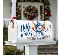 Housse magnétique pour boîte aux lettres motif bonhomme de neige, skis festifs d'hiver, boîte aux lettres pour décoration de porte d'entrée, 45,7 x 53,3 cm, bleu