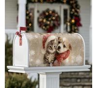 Housse magnétique pour boîte aux lettres motif chaton, flocon de neige, chapeau de Père Noël, boîte aux lettres rouge pour décoration de cour avant, 53,3 x 64,9 cm