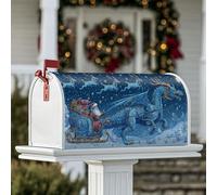 Housse magnétique pour boîte aux lettres motif dragon, motif Père Noël, traîneau de Noël, bleu, 45,7 x 53,3 cm