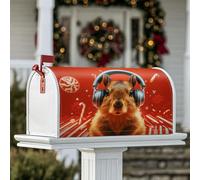 Housse magnétique pour boîte aux lettres motif écureuil, casque festif, canne à sucre d'orge, décoration de jardin, terrasse, 53,3 x 64,9 cm, rouge