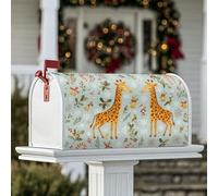 Housse magnétique pour boîte aux lettres motif girafe - Motif houx - Clochette de Noël - Bleu clair - Pour décoration de cour avant - 53,3 x 64,9 cm