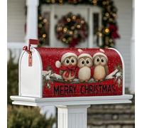 Housse magnétique pour boîte aux lettres motif hiboux - Chapeau de Père Noël festif - Décoration de jardin et de terrasse - 53,3 x 64,9 cm - Rouge