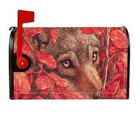 Housse magnétique pour boîte aux lettres motif loup, feuilles rustiques, automne, rouge, 45,7 x 53,3 cm