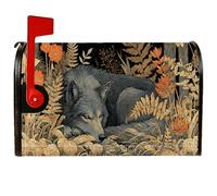 Housse magnétique pour boîte aux lettres motif loup, fleurs rustiques, fougères, orange automne, décoration de porte d'entrée, 53,3 x 64,9 cm