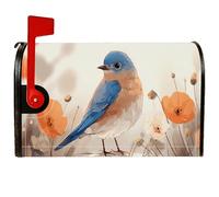 Housse magnétique pour boîte aux lettres motif oiseau - Fleur de coquelicot - Bleu printanier - Pour décoration de porche - 53,3 x 64,9 cm