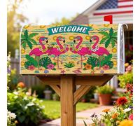 Housse magnétique pour boîte aux lettres motif oiseau tropical, palmier, cocktail, pêche d'été, décoration de cour, 45,7 x 53,3 cm