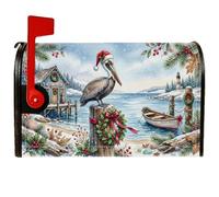 Housse magnétique pour boîte aux lettres Motif oiseaux côtiers côtiers 53,3 | Thème côtier, enveloppes de boîte aux lettres, art aquarelle, scène de plage, phare, couronne de houx, décoration d'hiver