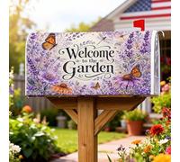 Housse magnétique pour boîte aux lettres motif papillon, fleurs de lavande printanière, violet printanier, décoration de jardin, cour, 45,7 x 53,3 cm