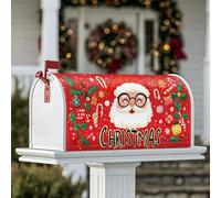 Housse magnétique pour boîte aux lettres motif Père Noël, canne à sucre d'orge, houx, boîte aux lettres rouge pour décoration de porche, 53,3 x 64,9 cm