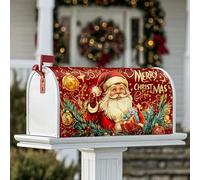 Housse magnétique pour boîte aux lettres motif Père Noël, décorations festives de Noël, décoration de jardin, terrasse, 53,3 x 64,9 cm, rouge