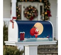 Housse magnétique pour boîte aux lettres motif Père Noël, lune festive, cheminée, Noël, bleu, 45,7 x 53,3 cm