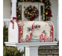 Housse magnétique pour boîte aux lettres motif Père Noël, palmiers tropicaux, fleurs de Noël, décoration extérieure de cour, 45,7 x 53,3 cm, rouge