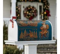 Housse magnétique pour boîte aux lettres motif Père Noël, renne festif, sapins de Noël, décoration de jardin pour extérieur, 45,7 x 53,3 cm, bleu sarcelle