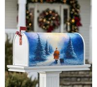 Housse magnétique pour boîte aux lettres motif Père Noël, sapins festifs d'hiver, neige, Noël, boîte aux lettres pour décoration de jardin, 53,3 x 64,9 cm, bleu