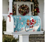 Housse magnétique pour boîte aux lettres motif Père Noël, vélo festif de Noël, sucre d'orge, boîte aux lettres rouge pour décoration de jardin, cour, 53,3 x 64,9 cm