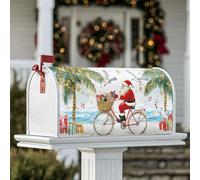 Housse magnétique pour boîte aux lettres motif Père Noël, vélo festif, palmiers, boîte aux lettres de Noël, décoration extérieure, rouge, 53,3 x 64,9 cm