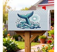 Housse magnétique pour boîte aux lettres motif queue de baleine nautique, vagues côtières, rochers d'été bleu sarcelle, décoration de boîte aux lettres pour décorations extérieures, 53,3 x 64,9 cm