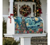 Housse magnétique pour boîte aux lettres motif sapin de Noël, cadeaux festifs d'hiver, étoiles, couverture de boîte aux lettres saisonnière pour décoration de porche, 53,3 x 64,9 cm, bleu