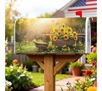 Housse magnétique pour boîte aux lettres motif tournesol - Printemps rustique - Brouette - Pour décoration extérieure - Jaune - 53,3 x 64,9 cm