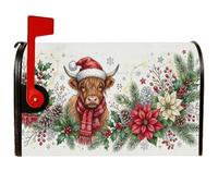 Housse magnétique pour boîte aux lettres Motif vache Highland 45,7 x 53,3 | Illustration de vache des Highlands, couverture de boîte aux lettres, accents floraux poinsettia, aquarelle thème rustique