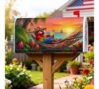 Housse magnétique pour boîte aux lettres perroquet, hamac tropical vif, cocktail, boîte aux lettres orange pour décoration de cour avant 45,7 x 53,3 cm