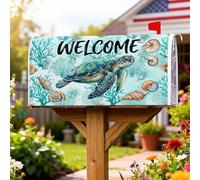 Housse magnétique pour boîte aux lettres tortue, coquillages de corail océan, turquoise, pour décoration de jardin, cour, 45,7 x 53,3 cm