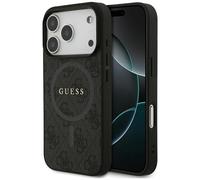 Housse MagSafe iPhone 17 Pro En Cuir Synthétique Guess Gris Logo Métallique Doré
