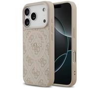 Housse MagSafe iPhone 17 Pro En Cuir Synthétique Guess Rose Logo Métallique Doré