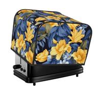 Housse matelassée à 4 tranches pour grille-pain avec poignée pour la maison, la table et la cuisine - Base bleue - Motif floral jaune