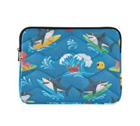 Housse matelassée pour ordinateur portable Motif requins | Housse pour ordinateur portable en polyester résistant à l'eau et doublure douce au toucher, taille L