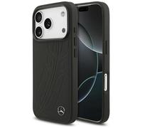 Housse Mercedes MagSafe iPhone 17 Pro En Cuir Véritable Noire Logo Étoile Métal