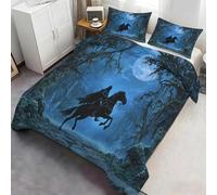 Housse Mystique de Couette Chevalier Noir et Cheval - Literie Gothique imprimée en 3D pour Chambre, Design d’Art en forêt éclairée par la Lune, Ensemble de literie Douce et Durable 200x200cm