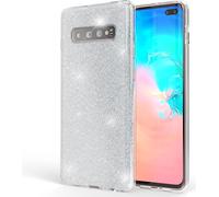 Housse NALIA compatible avec le Samsung Galaxy S10 Plus, Glitter Handy Cover Cover Silver