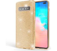 Housse NALIA compatible avec Samsung Galaxy S10 Plus, Glitter Handy Cover Cover Gold