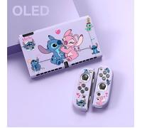 Housse Nintendo Switch - 3 en 1 - OLED - Stitch & Angel - Coque TPU Souple + Protections Joy-Con - Design Violet
