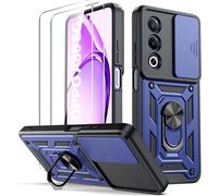 Housse Oppo A80 5g Avec 2 Verres Trempés, Cache Caméra Coulissant, Anneau Rotatif 360°, Coque Anti-Choc Et Anti-Rayures - Bleu