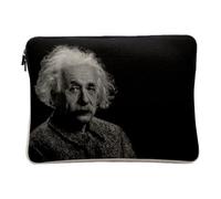 Housse Ordinateur et Tablette Aspect Lin - Albert Enstein sur Fond Noir Genie de la Science - 14-15 Pouces Pochette de Protection PC Portable Imprimé en France