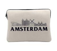 Housse Ordinateur et Tablette Aspect Lin - Amsterdam Minimalist Voyage Pays-Bas Tourisme - 14-15 Pouces Pochette de Protection PC Portable Imprimé en France