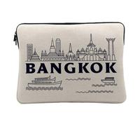 Housse Ordinateur et Tablette Aspect Lin - Bangkok Minimalist Voyage Thaïlande Tourisme - 12-13 Pouces Pochette de Protection PC Portable Imprimé en France