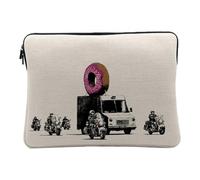 Housse Ordinateur et Tablette Aspect Lin - Banksy Donuts Escorte Police Capitalisme - 12-13 Pouces Pochette de Protection PC Portable Imprimé en France