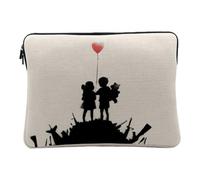 Housse Ordinateur et Tablette Aspect Lin - Banksy Guerre Enfants Ballon Rouge Arme Street Art - 10 Pouces Pochette de Protection PC Portable Imprimé en France