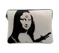 Housse Ordinateur et Tablette Aspect Lin - Banksy La Joconde Mona Lisa Arme Cible Ak47 Street Art - 14-15 Pouces Pochette de Protection PC Portable Imprimé en France
