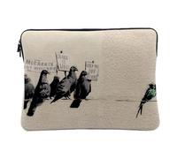 Housse Ordinateur et Tablette Aspect Lin - Banksy Oiseaux Immigration Keep Off Our Worms Pigeons - 12-13 Pouces Pochette de Protection PC Portable Imprimé en France