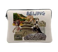 Housse Ordinateur et Tablette Aspect Lin - Beijing Vintage Collage Pékin Chine Voyage Carte Postale - 12-13 Pouces Pochette de Protection PC Portable Imprimé en France